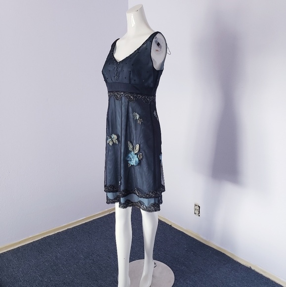 Sold Silk Boho Adrianna Papell Beaded Sheer Dress - Picture 3 of 8